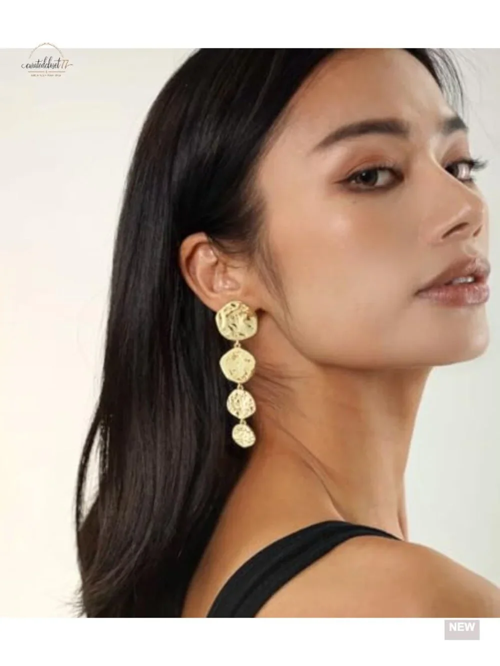 Chunky Clip On Earrings Hammered Gold Plated Dangle Clip On Earrings for Women